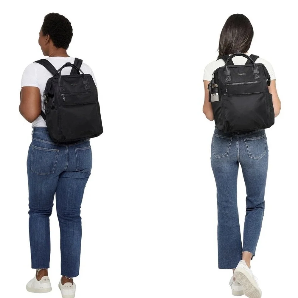 BAGGALLINI Soho Backpack Black Travel Work School Water Resistant Laptop Mint!